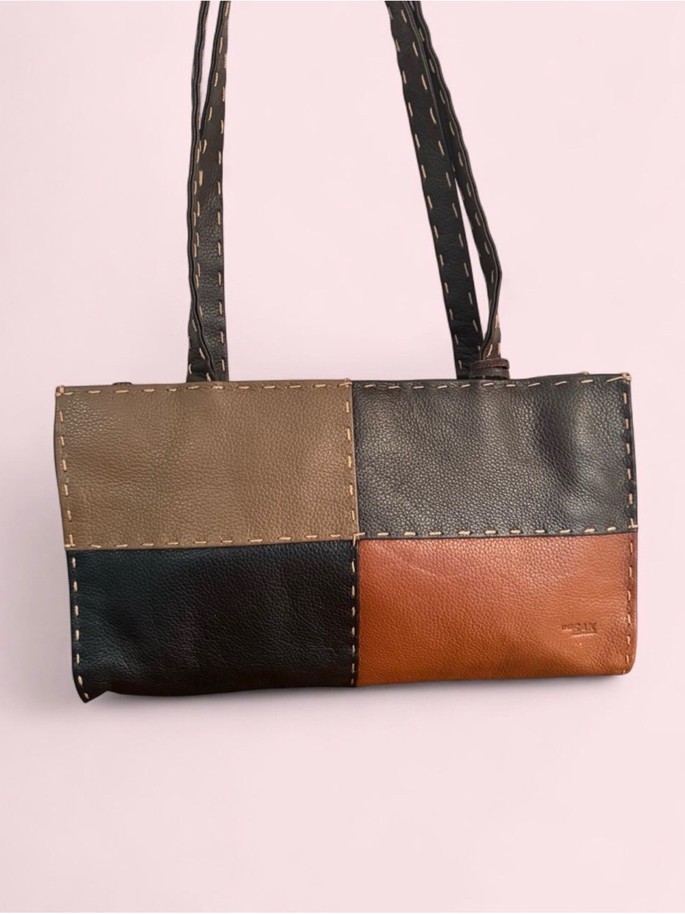 The Sak Leather Patchwork Tote w/Artisan Design & Contrast Stitching